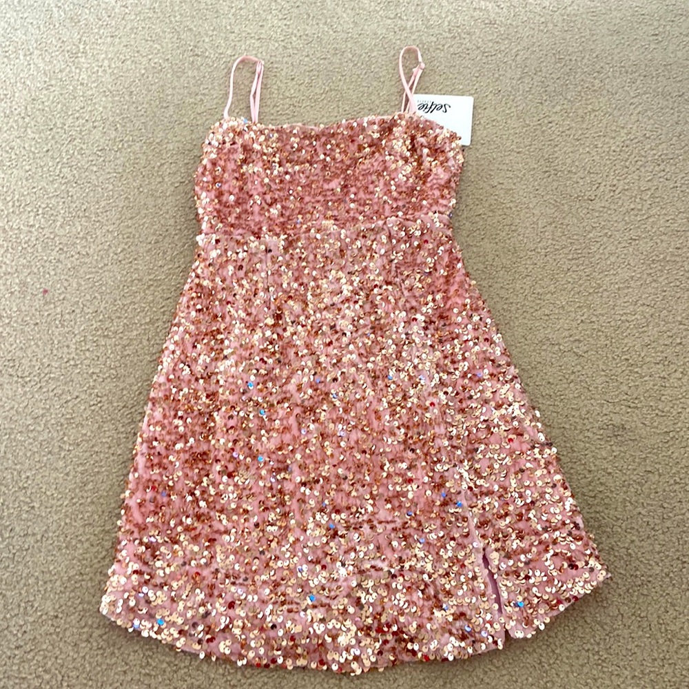 Pink Chrome Sequin Cocktail Dress